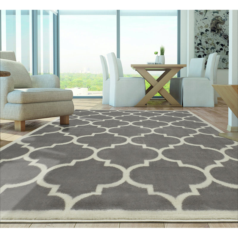 Berrnour Home Homesense Contemporary Moroccan Trellis Grey Area Rug